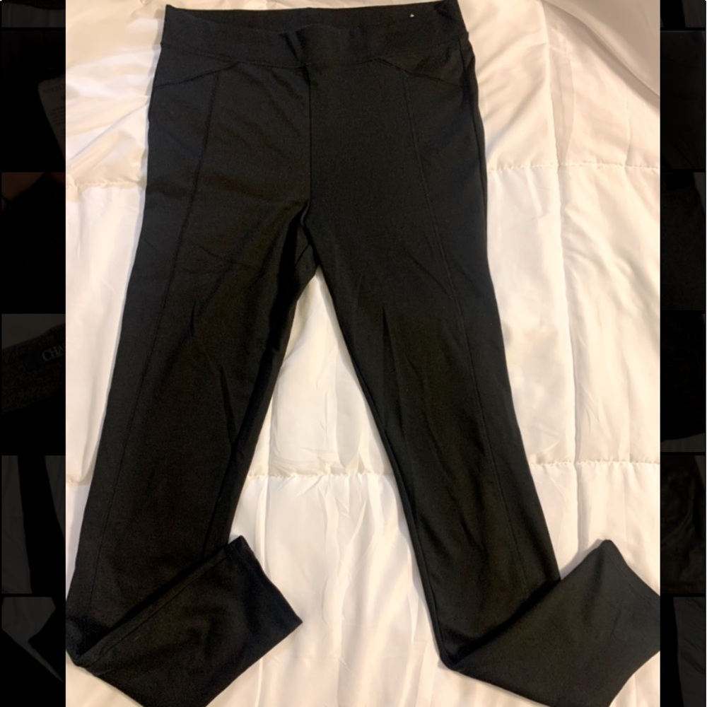 EUC VS PINK Ponte Leggings Yoga Mid rise Pants Black M Stitching RARE